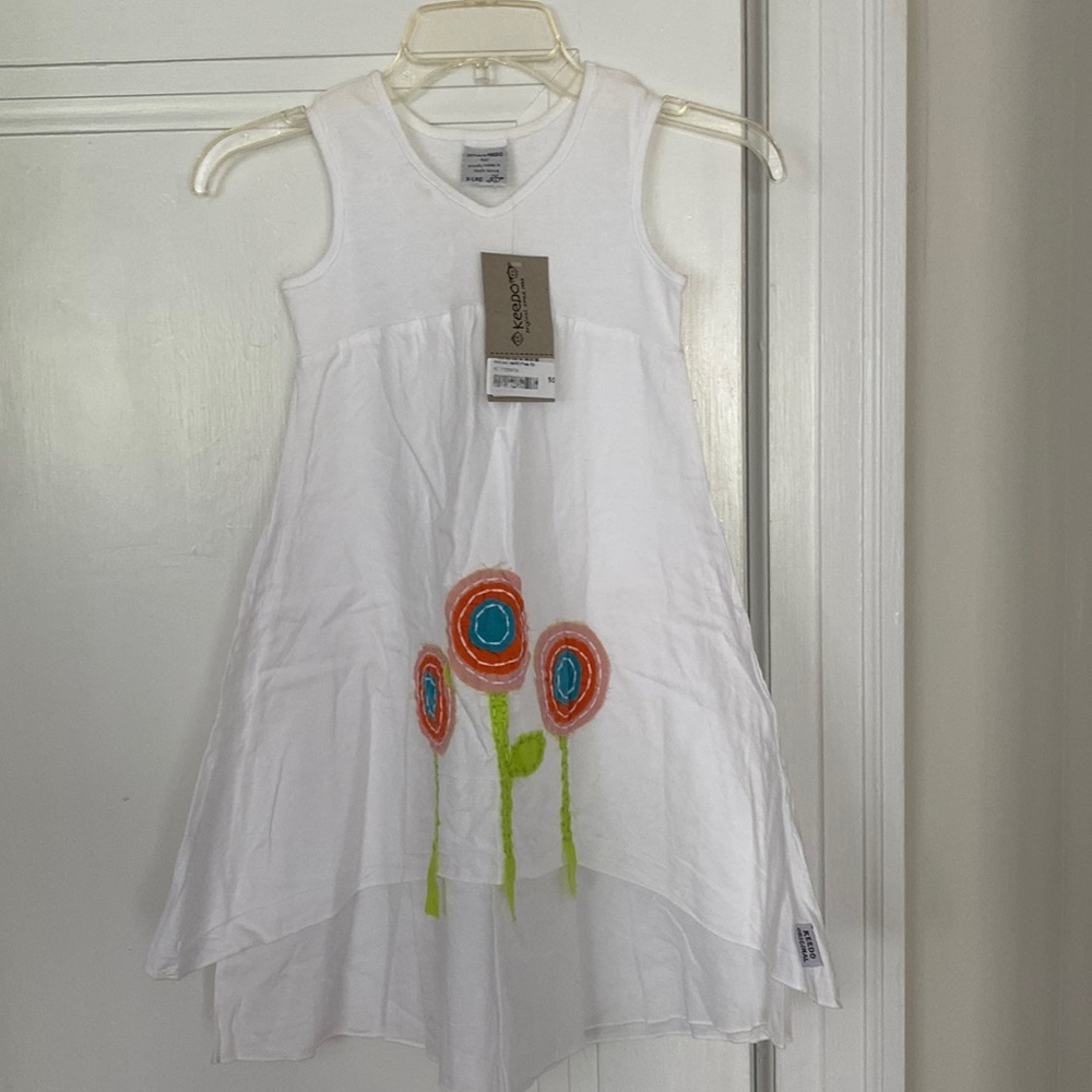 Keedo Kids girls; sz X-Lrg (sz 10);white w flowers; sleeveless; 100% cotton; NWT